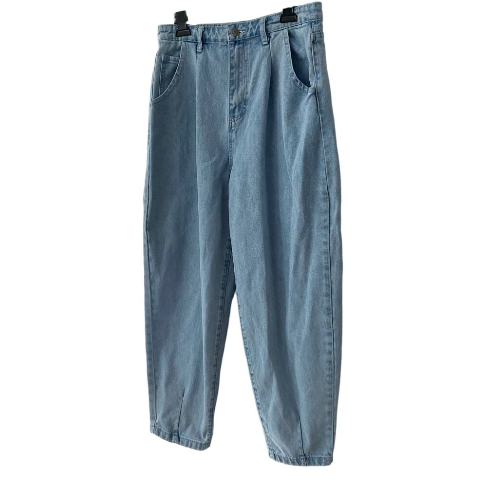 Fashion Nova High Rise Waisted Mom Jeans  Denim 100% Cotton Pleaded Blue XL